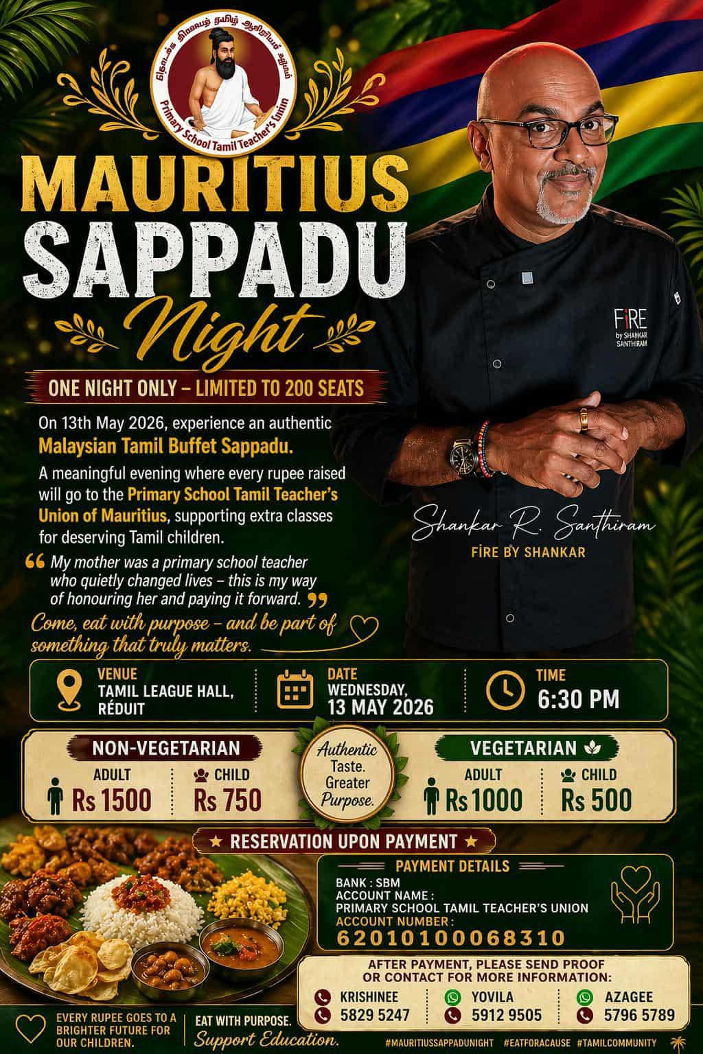 Chef Shankar Santhiram to host charity gala dinner at Tamil League